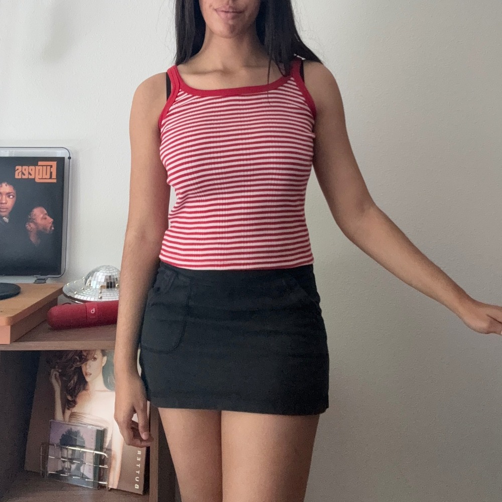 Vintage County Seat Red White Striped Ribbed Tank Top Small 90s Americana Scoop